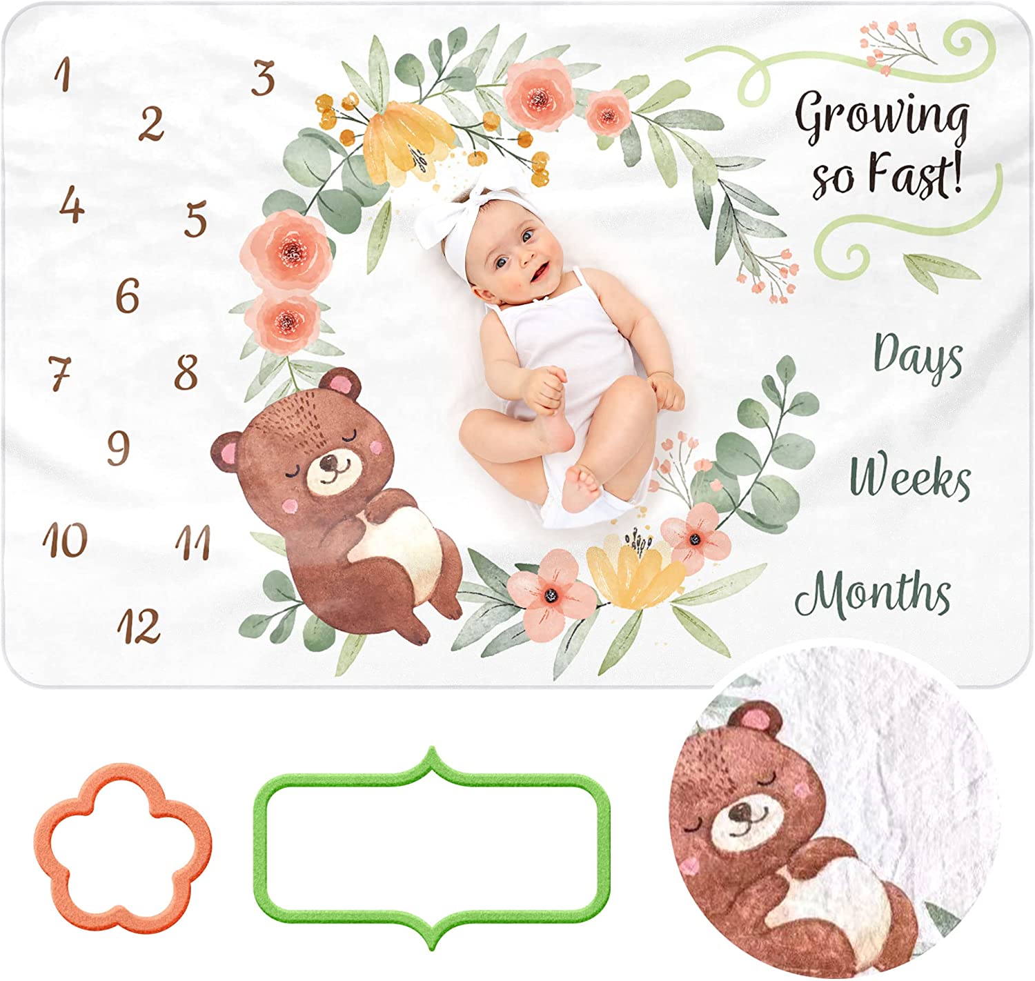 Milestone Blanket with 2 Placement Markers , Gender Neutral Baby Milestone , Baby Monthly Milestone , Baby Milestone Blanket , Baby Monthly Milestone Blanket , Baby Growth Chart Blanket (60"x40") - Image 4